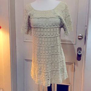 Vintage 1970’s hand crocheted dress tunic top handcrafted white lace